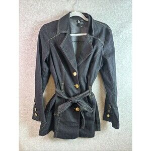 Bisou Bisou Denim 2 Pc Set Peplum Jacket L Trumpet Maxi Skirt 18 Dark Wash Y2K